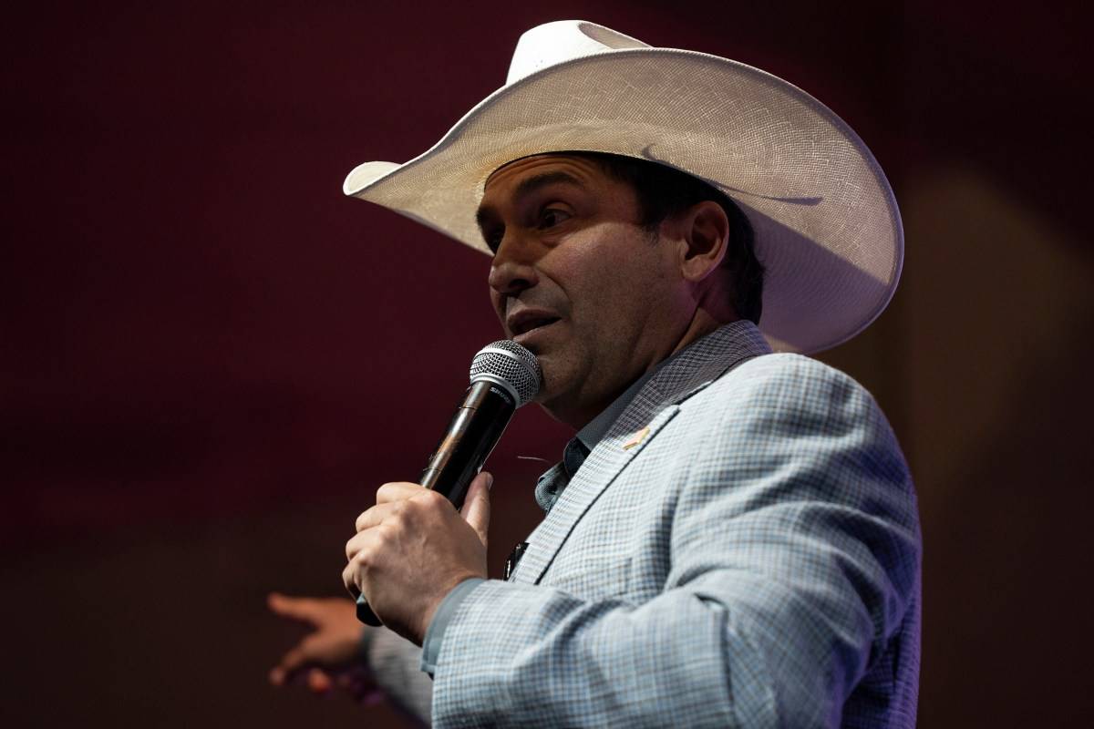 Bobby Pulido, Latin Grammy winner and Democratic nominee for the 15th Congressional District, speaks during a Texas Together Rally at Cine El Rey in McAllen on March 9, 2026.