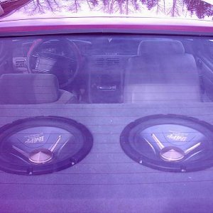 view of the subs in my brotheres 93 stang