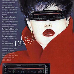 1986 Pioneer DEX-77 Car Stereo CD-Tuner Woman in red Vtg Print Ad 198612-001.jpg