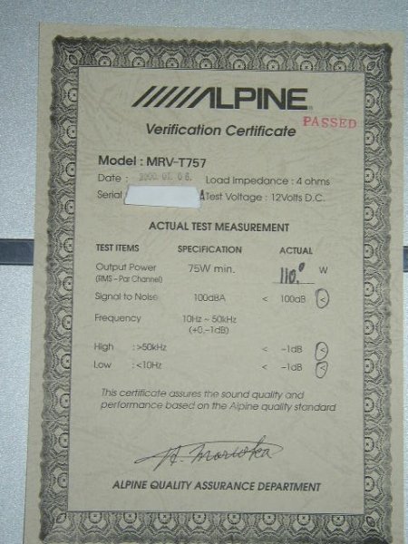 Alpine MRV-T757 birth sheet