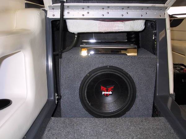 sub under passenger seat of wakeboard boat